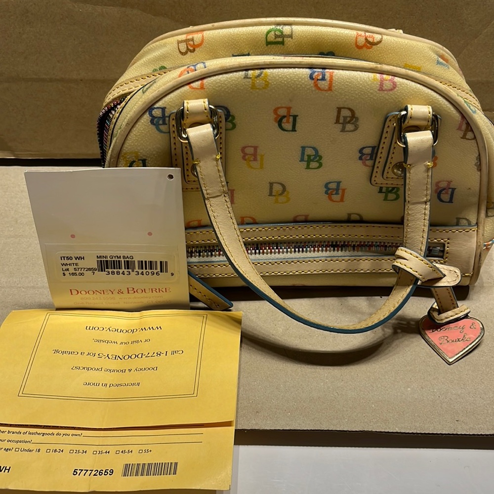 Dooney & Bourke Cream Mini Dome Satchel with Multicolor DB Logos